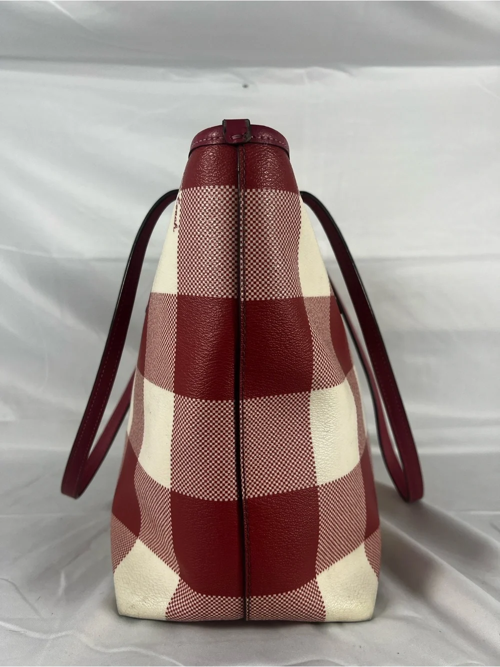 Coach Red and Cream Gingham Tote with Wristlet